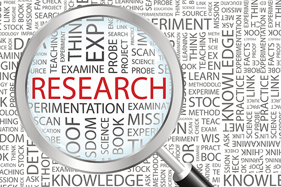 a graphic image with the word research in red
